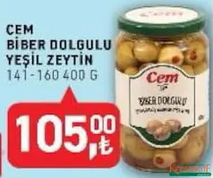 CEM BİBER DOLGULU YEŞİL ZEYTİN 400 G fiyat ve kampanya bilgisi